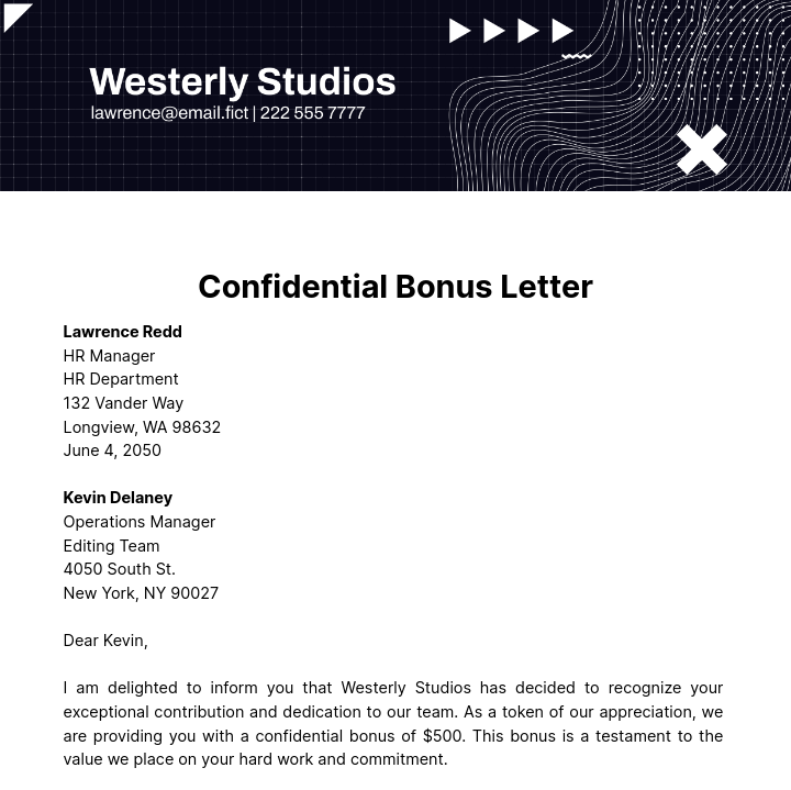 Confidential Bonus Letter Template