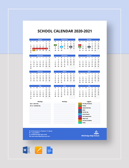 printable school calendar