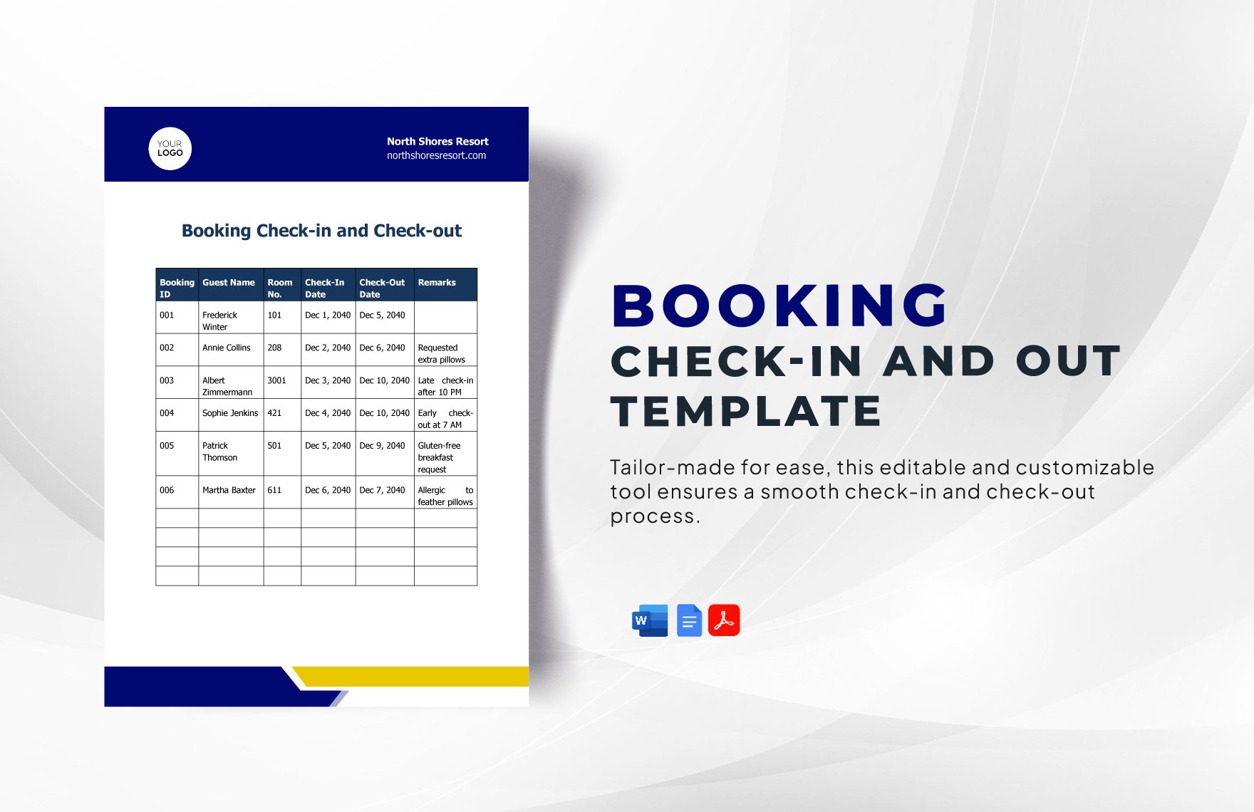 Booking Check-in and Out Template