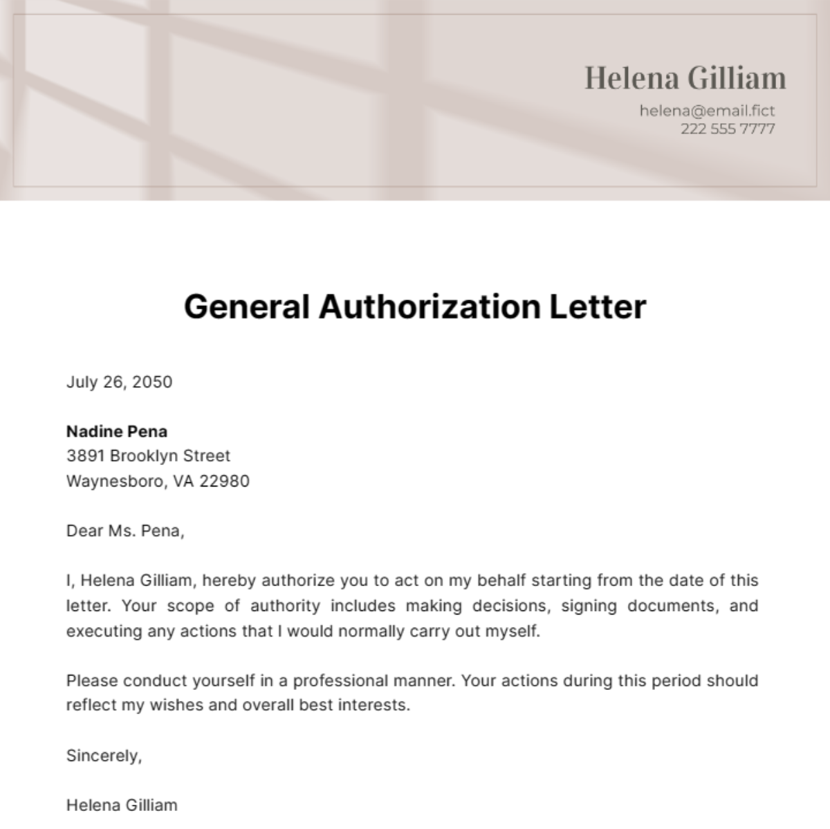 General Authorization Letter Template