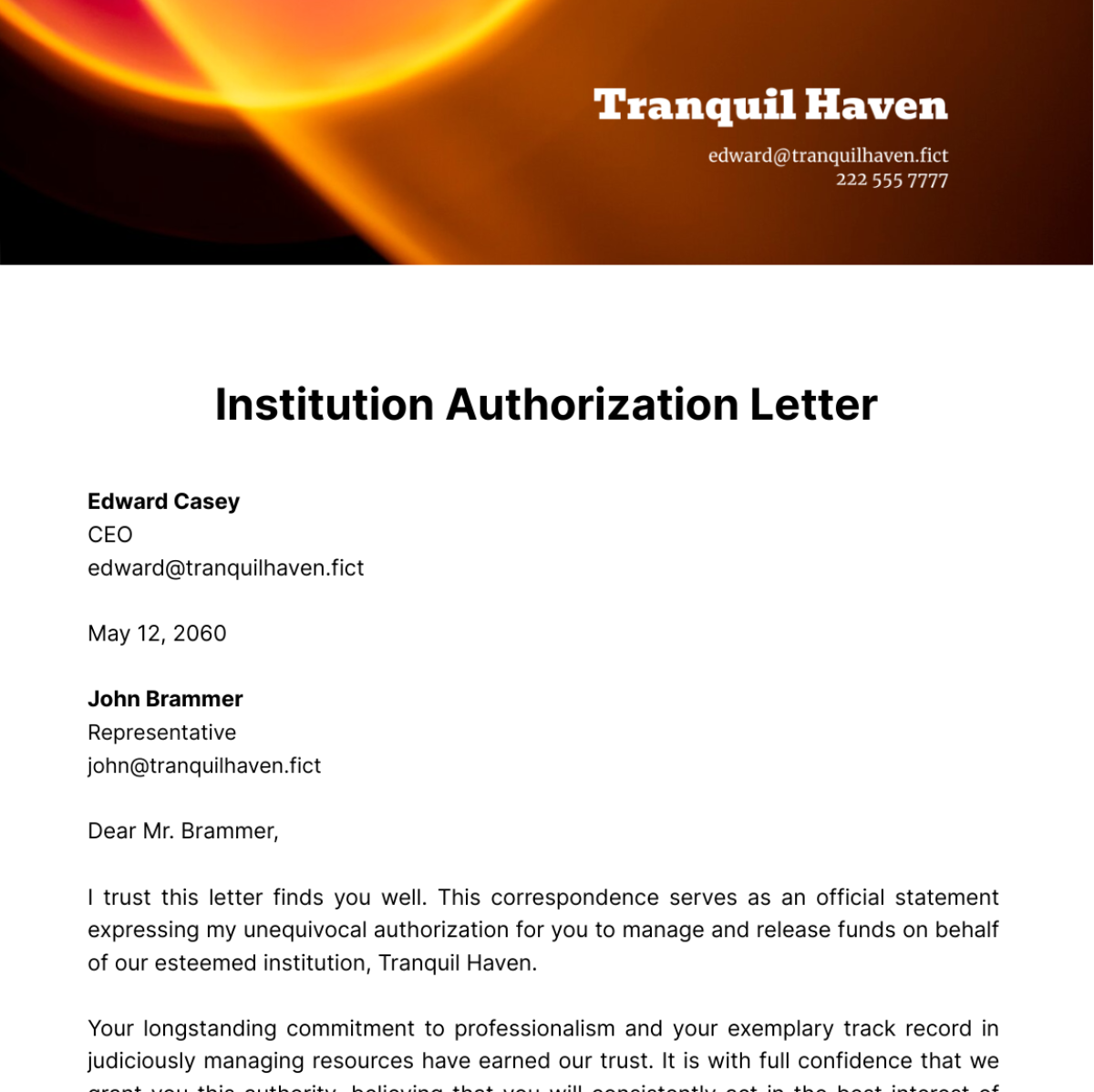 Institution Authorization Letter Template