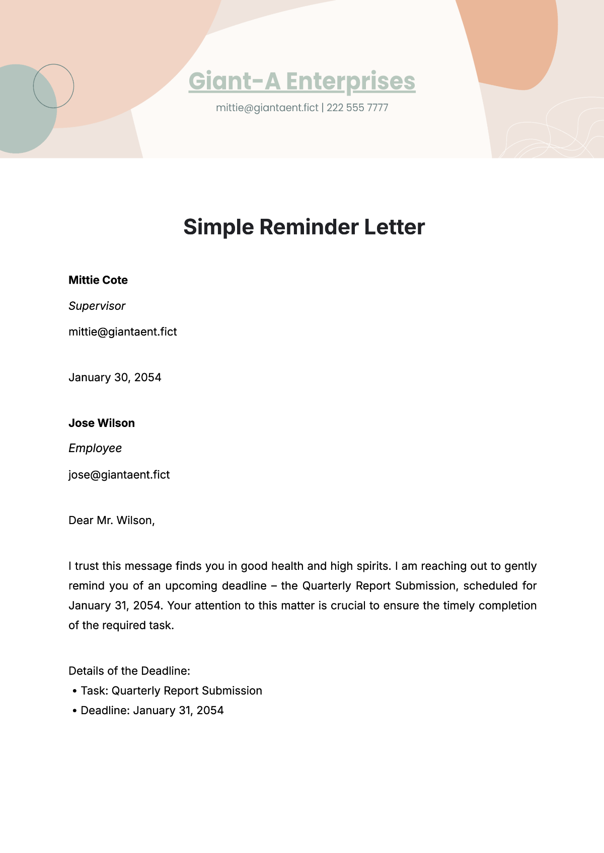 Free Simple Reminder Letter Template