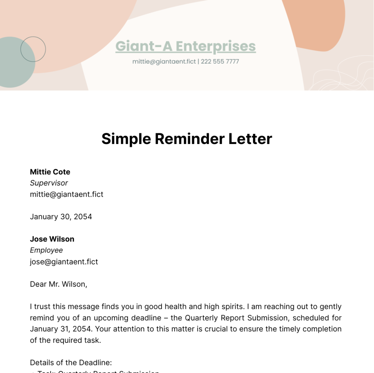 Free Simple Reminder Letter Template