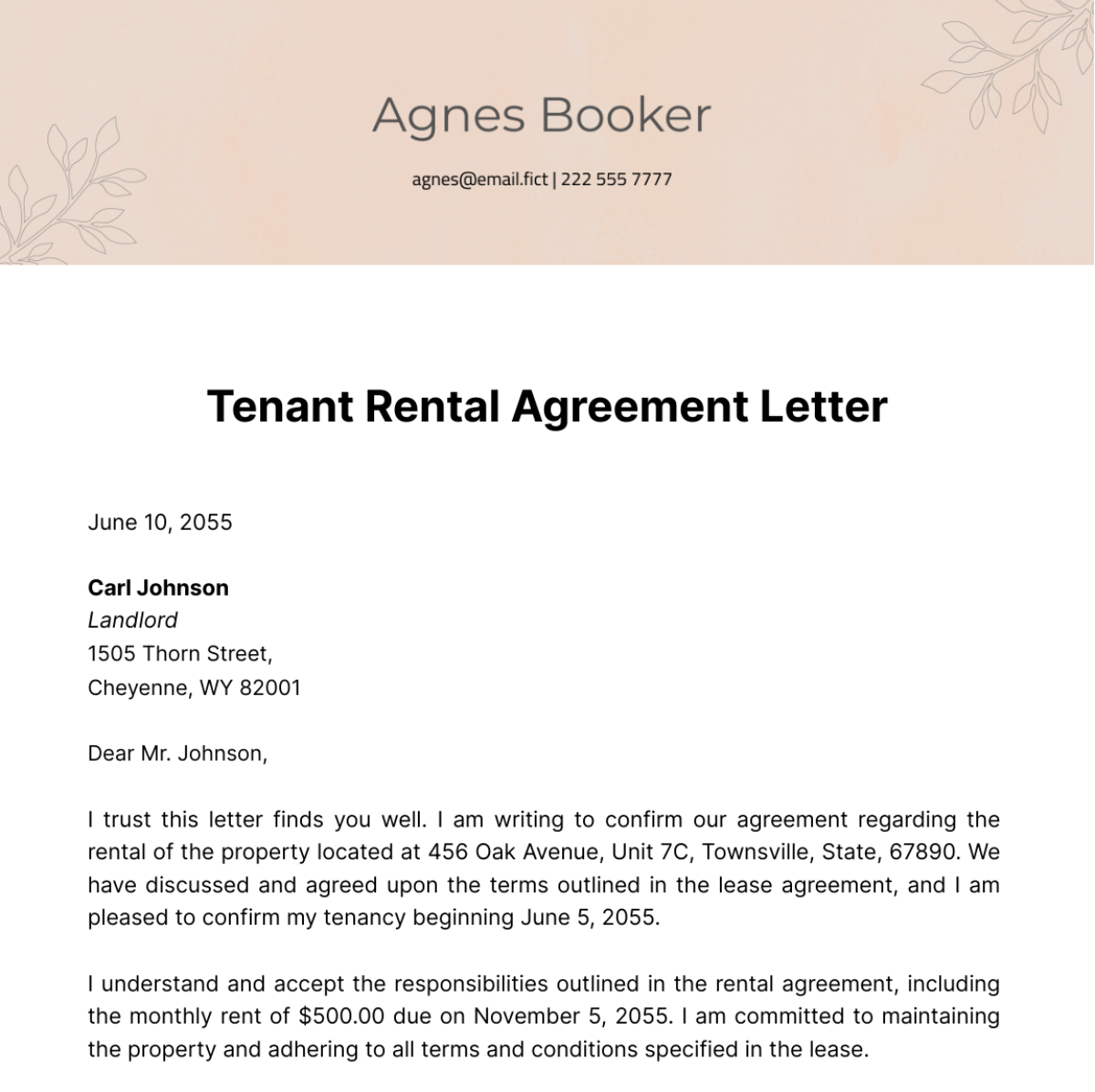 Tenant Rental Agreement Letter Template