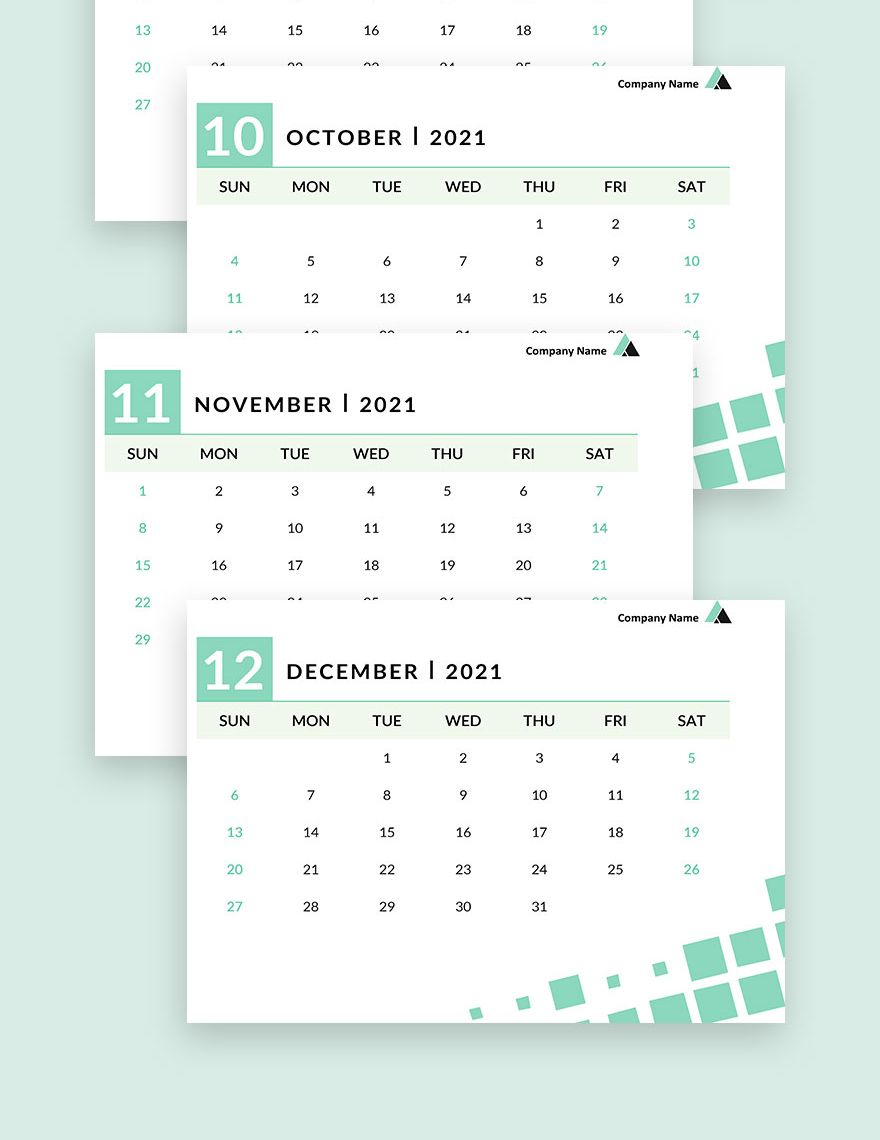Sample Business Desk Calendar Template