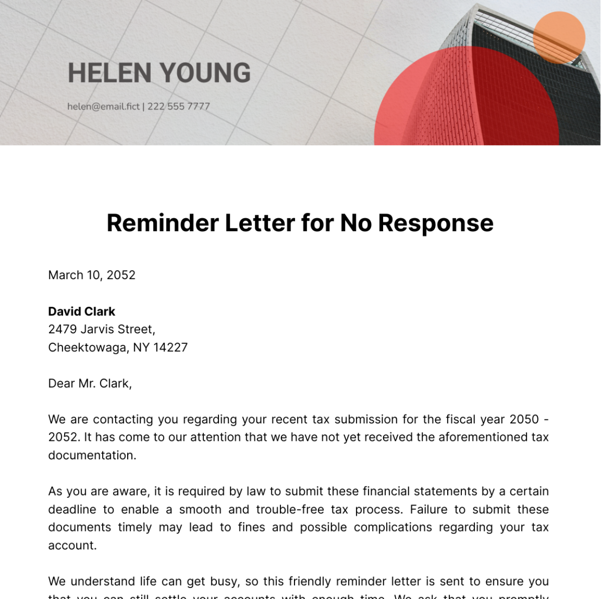 Reminder Letter for No Response Template