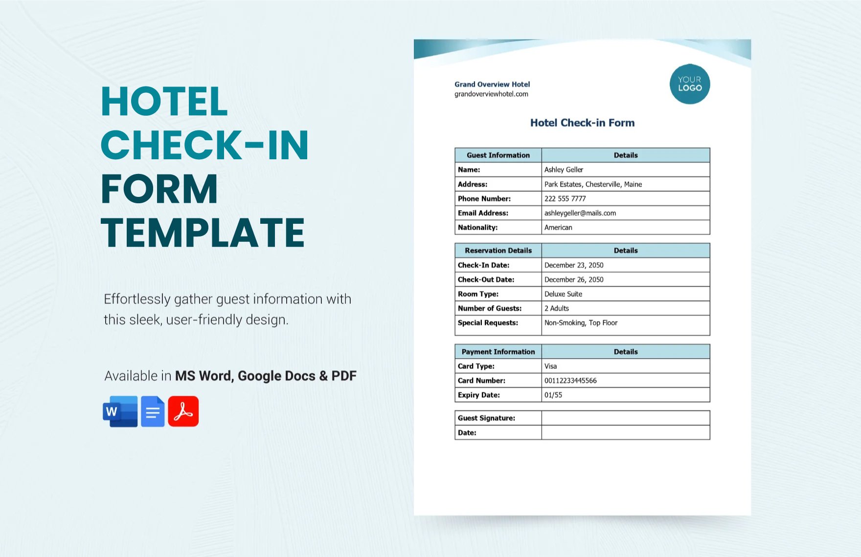 Free Hotel Check-in Form Template in Word, Google Docs, PDF