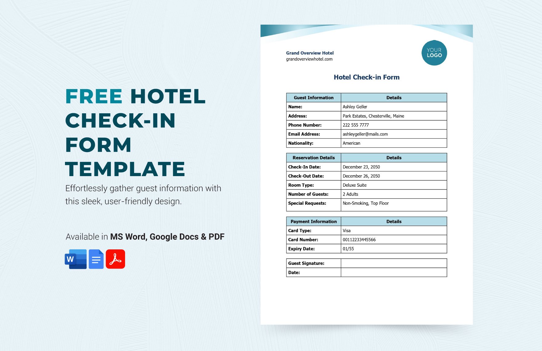 Hotel Check-in Form Template