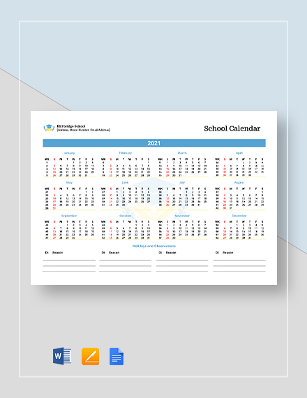 23 School Calendar Templates Word PDF Google Docs