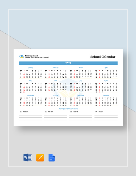 23+ School Calendar Templates - Word, PDF, Google Docs