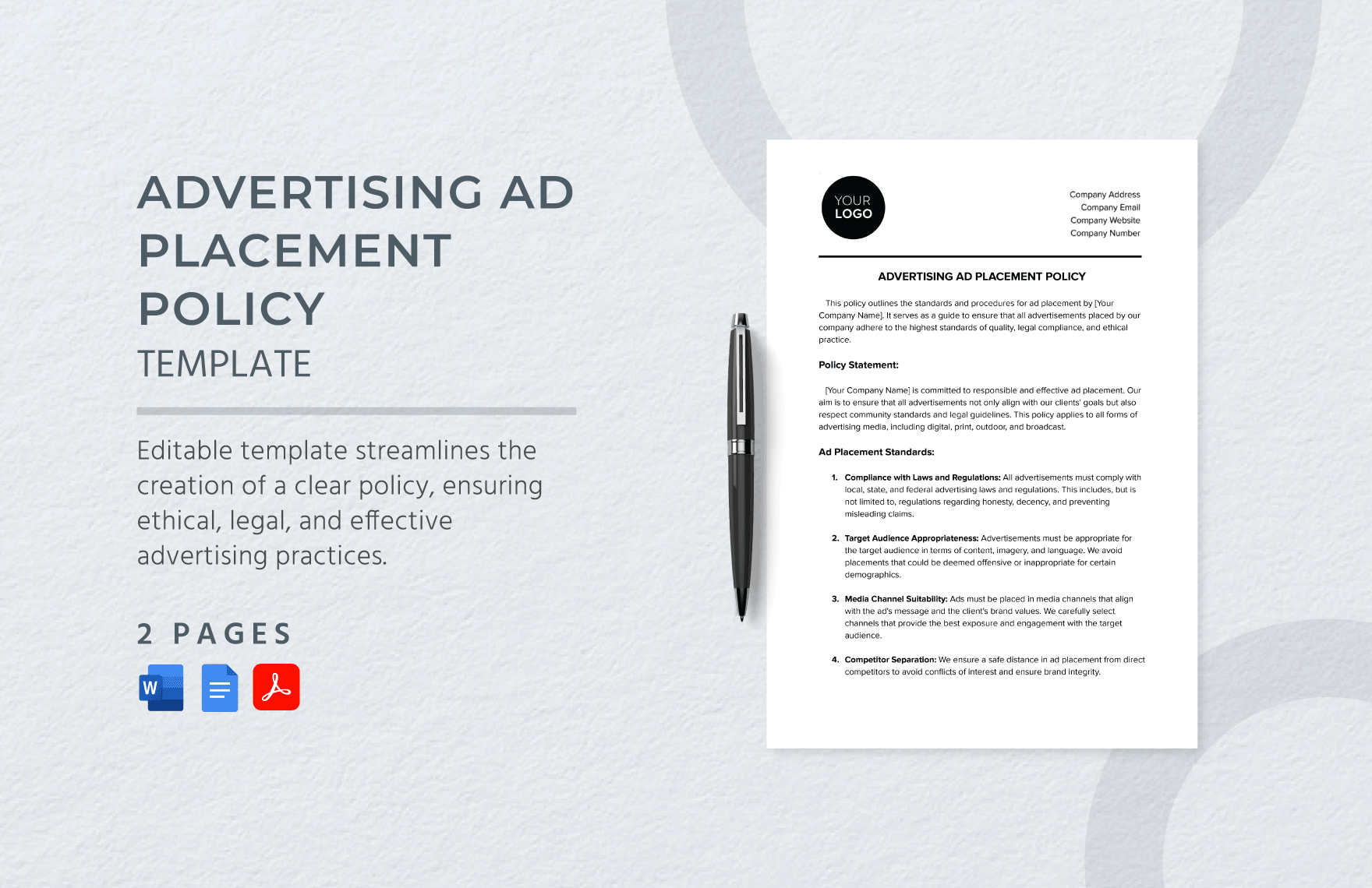 Advertising Ad Placement Policy Template in Word, Google Docs, PDF