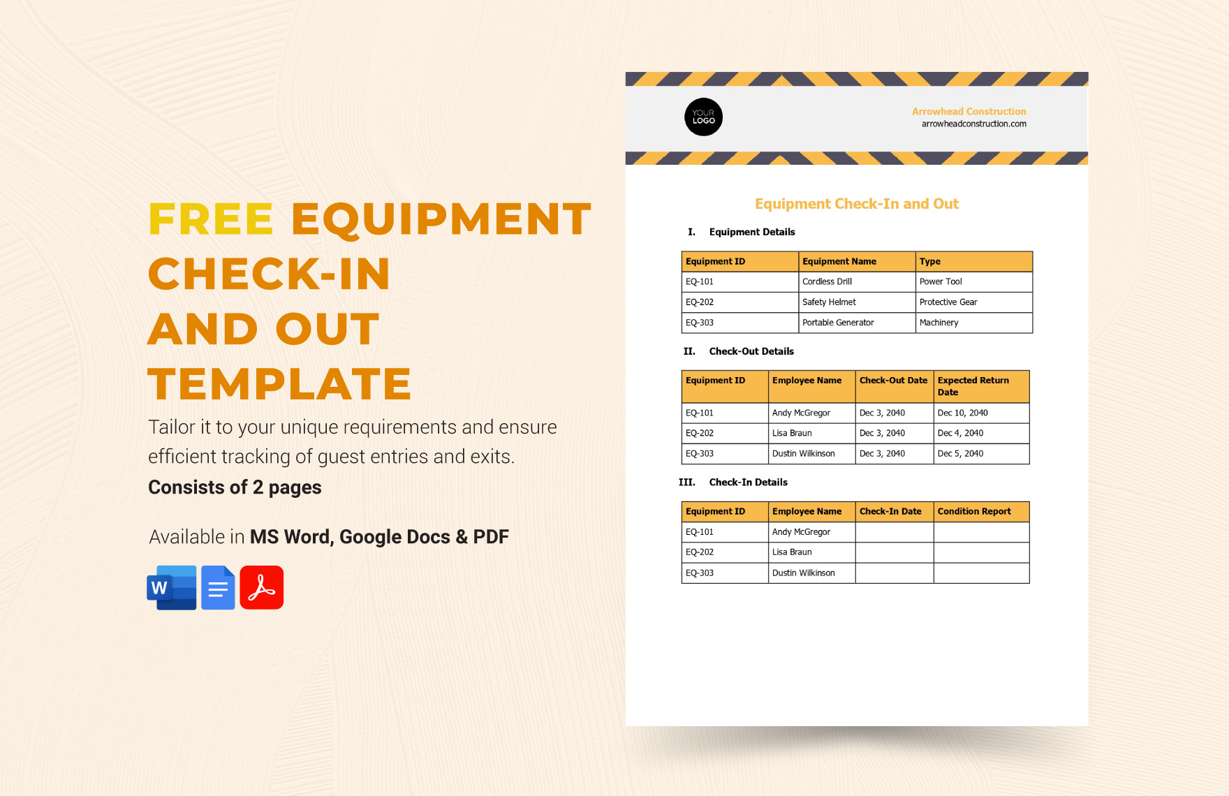 Equipment Check-in and Out Template