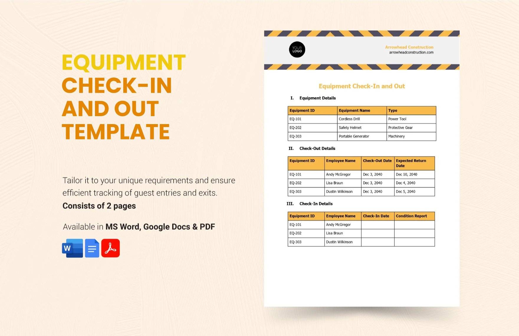 Free Equipment Check-in and Out Template in Word, Google Docs, PDF
