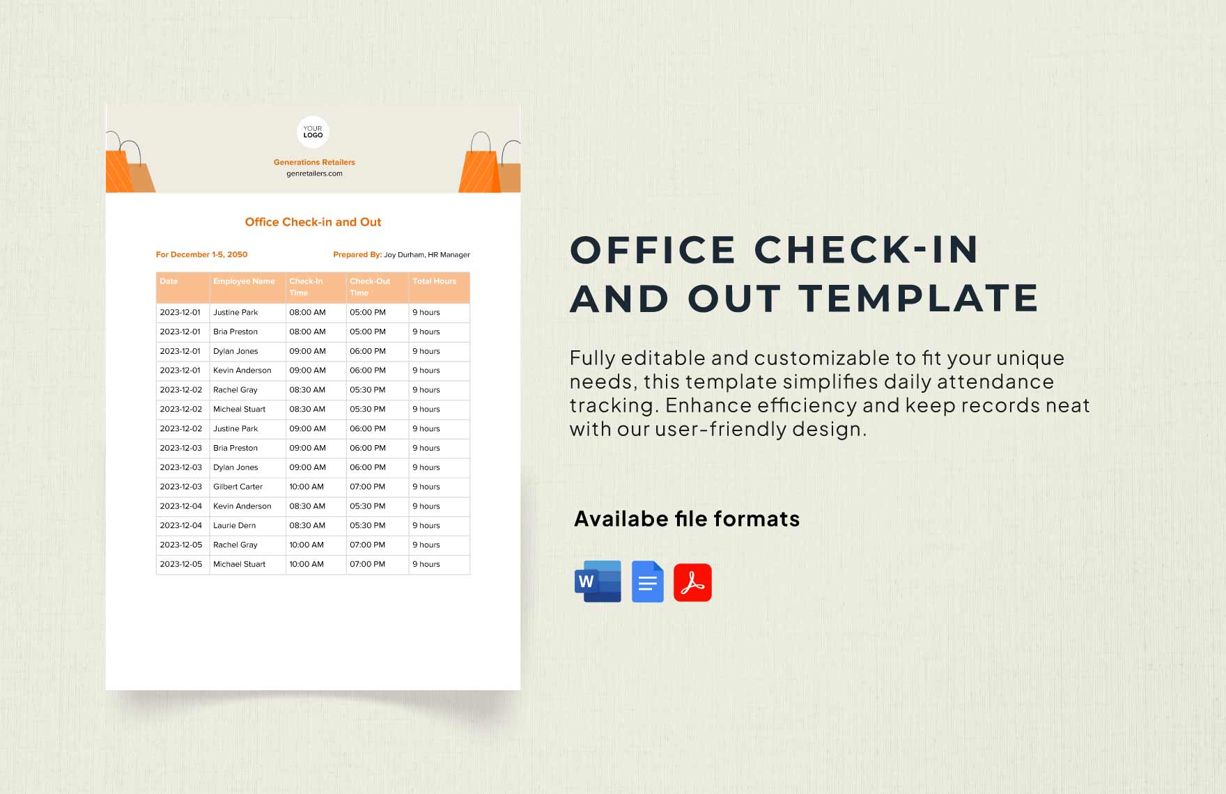 Free Office Check-in and Out Template