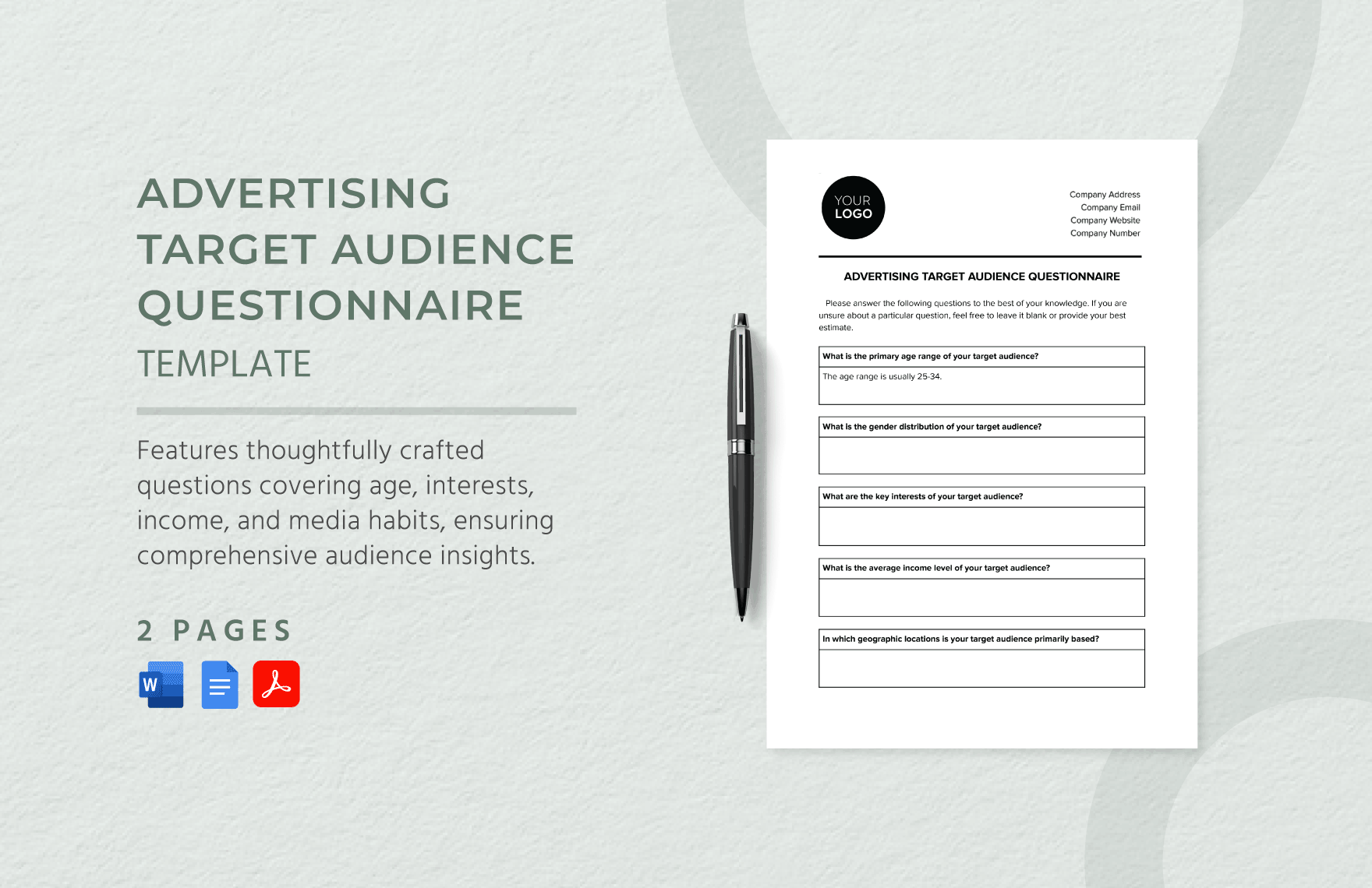 Advertising Target Audience Questionnaire Template in Word, Google Docs, PDF