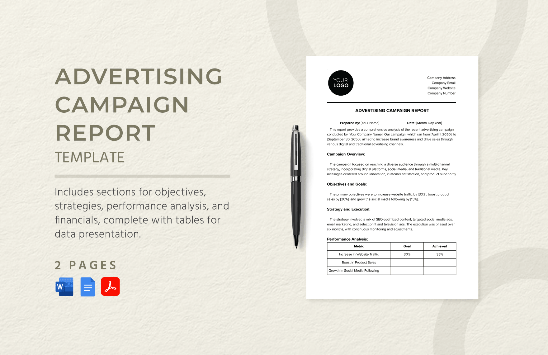 Advertising Campaign Report Template in Word, Google Docs, PDF