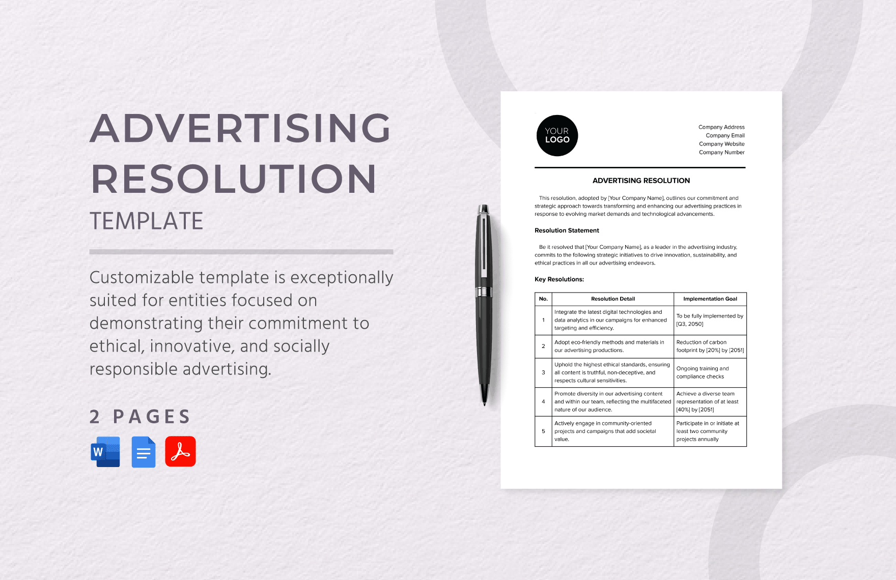 Advertising Resolution Template in Word, Google Docs, PDF