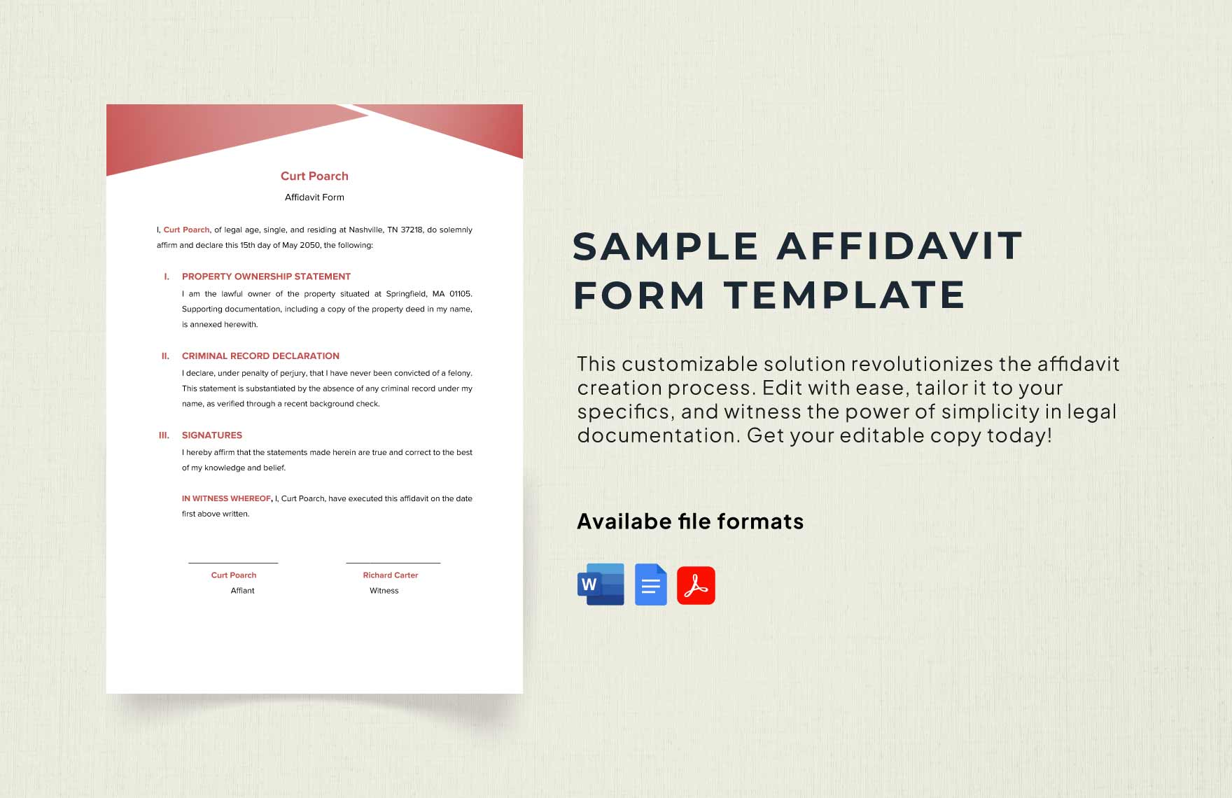 Free Sample Affidavit Form Template in Word, Google Docs, PDF