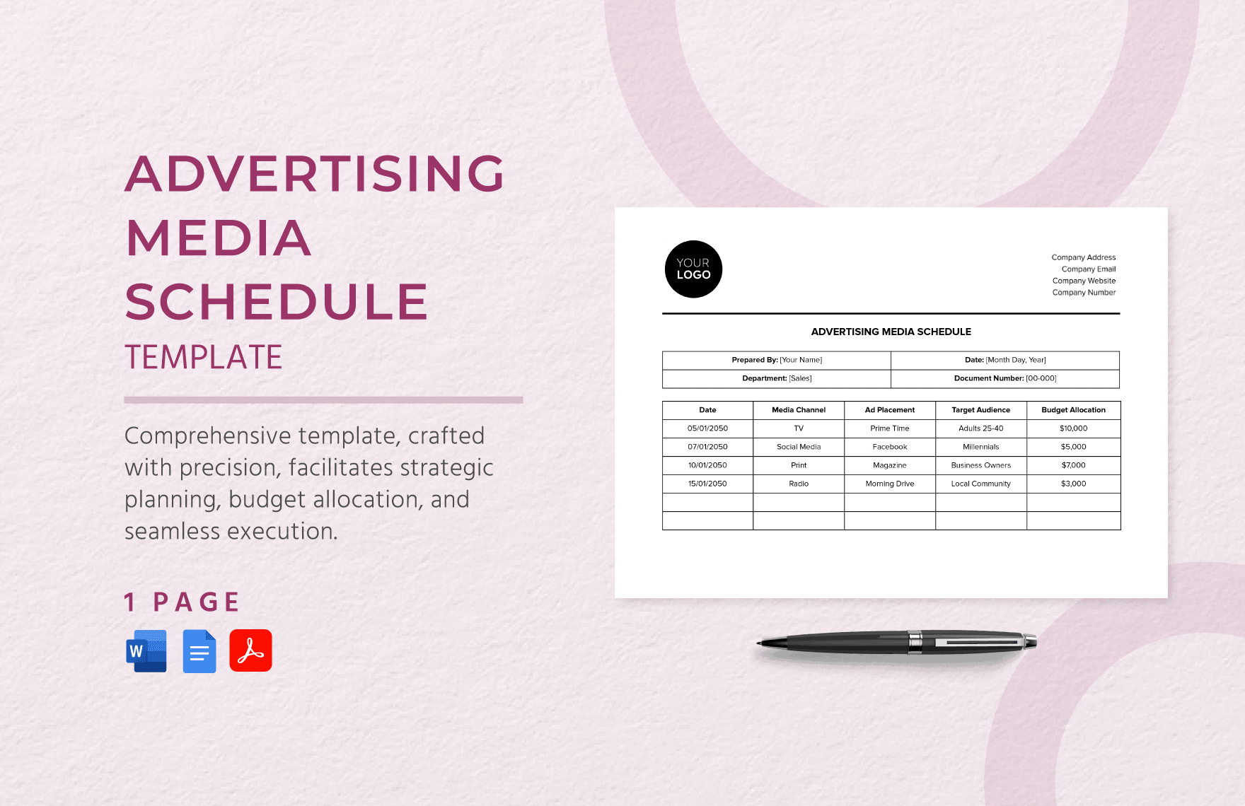Advertising Media Schedule Template in Word, Google Docs, PDF