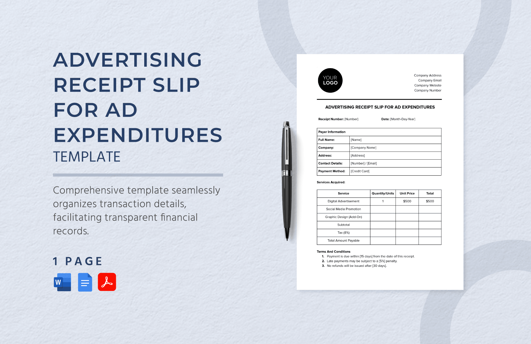 Advertising Receipt Slip for Ad Expenditures Template in Word, Google Docs, PDF