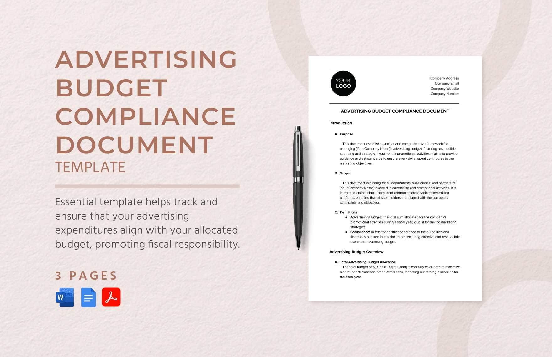 Advertising Budget Compliance Document Template in Word, Google Docs, PDF