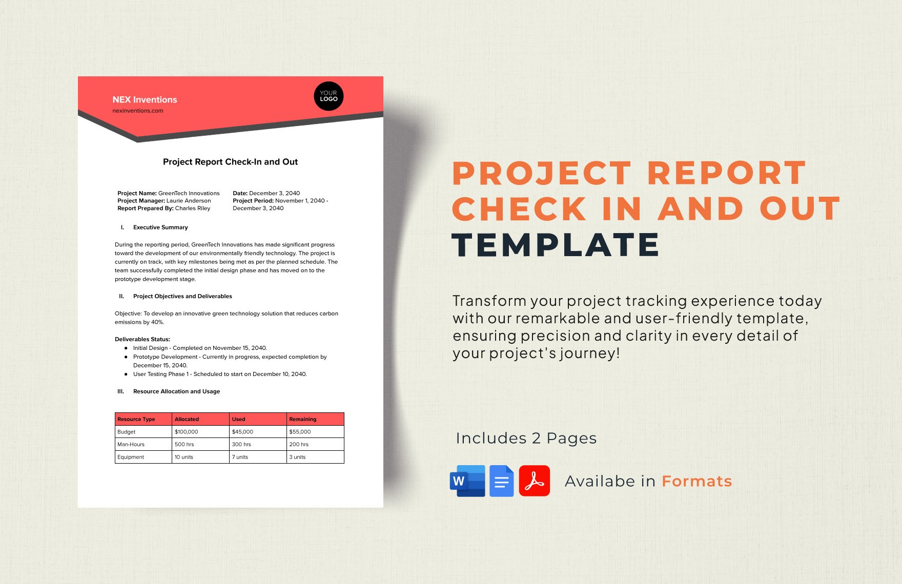 Project Report Check-in and Out Template in Word, Google Docs, PDF