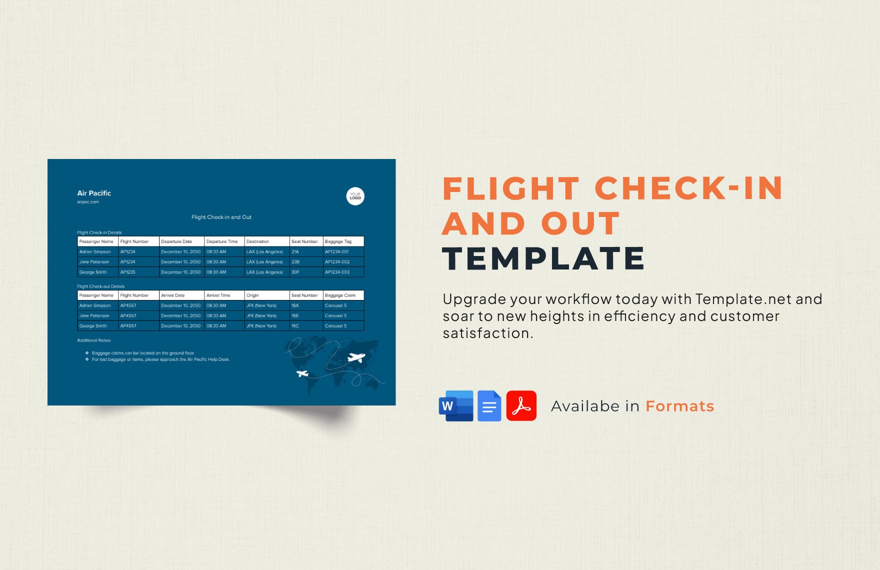 Free Flight Check-in and Out Template in Word, Google Docs, PDF