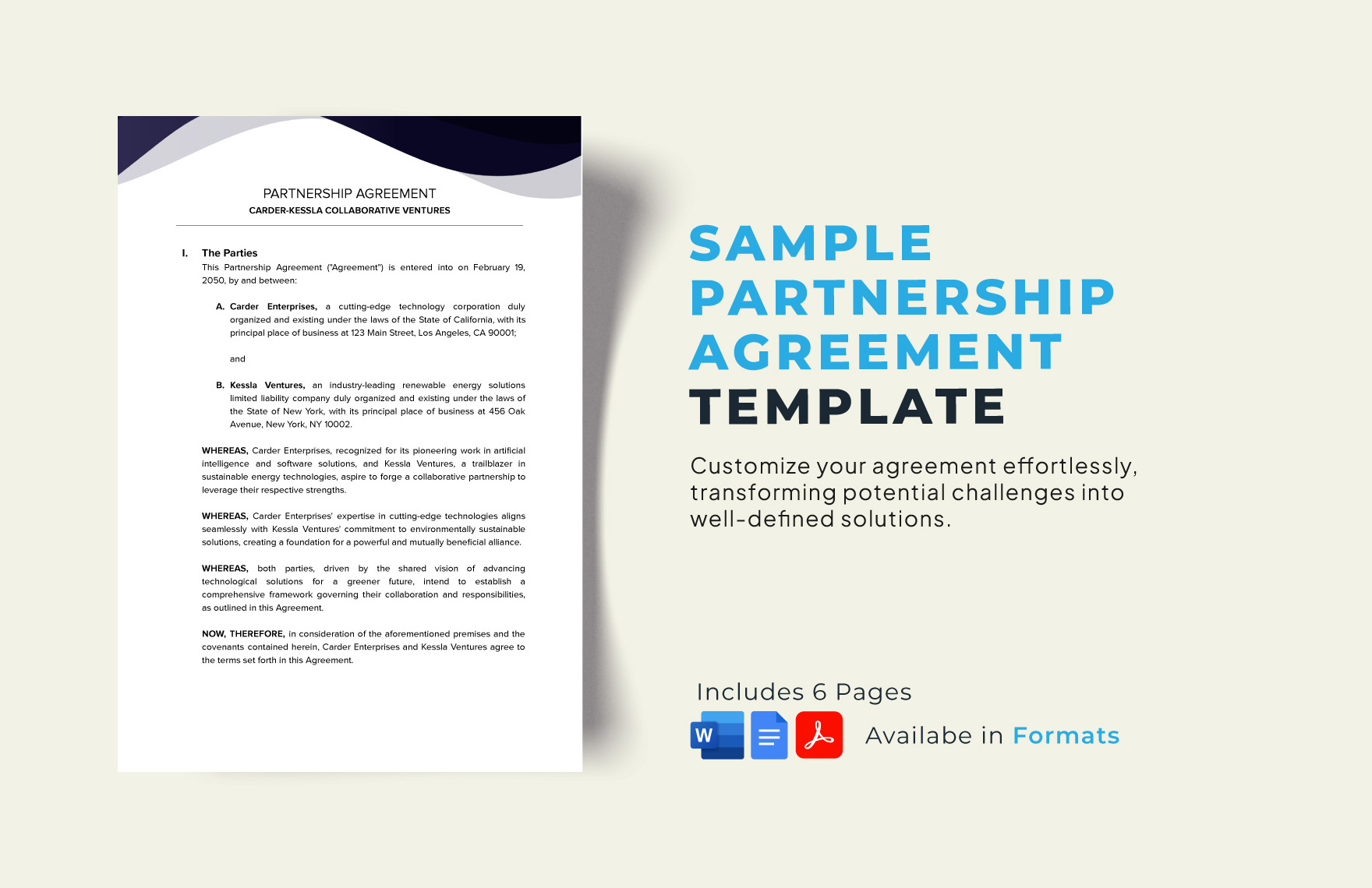 Sample Partnership Agreement Template in PDF, Word, Google Docs - Download | Template.net