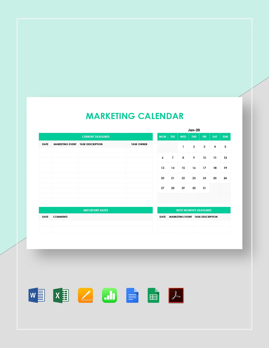 Simple Marketing Calendar Template Google Docs, Google Sheets, Excel