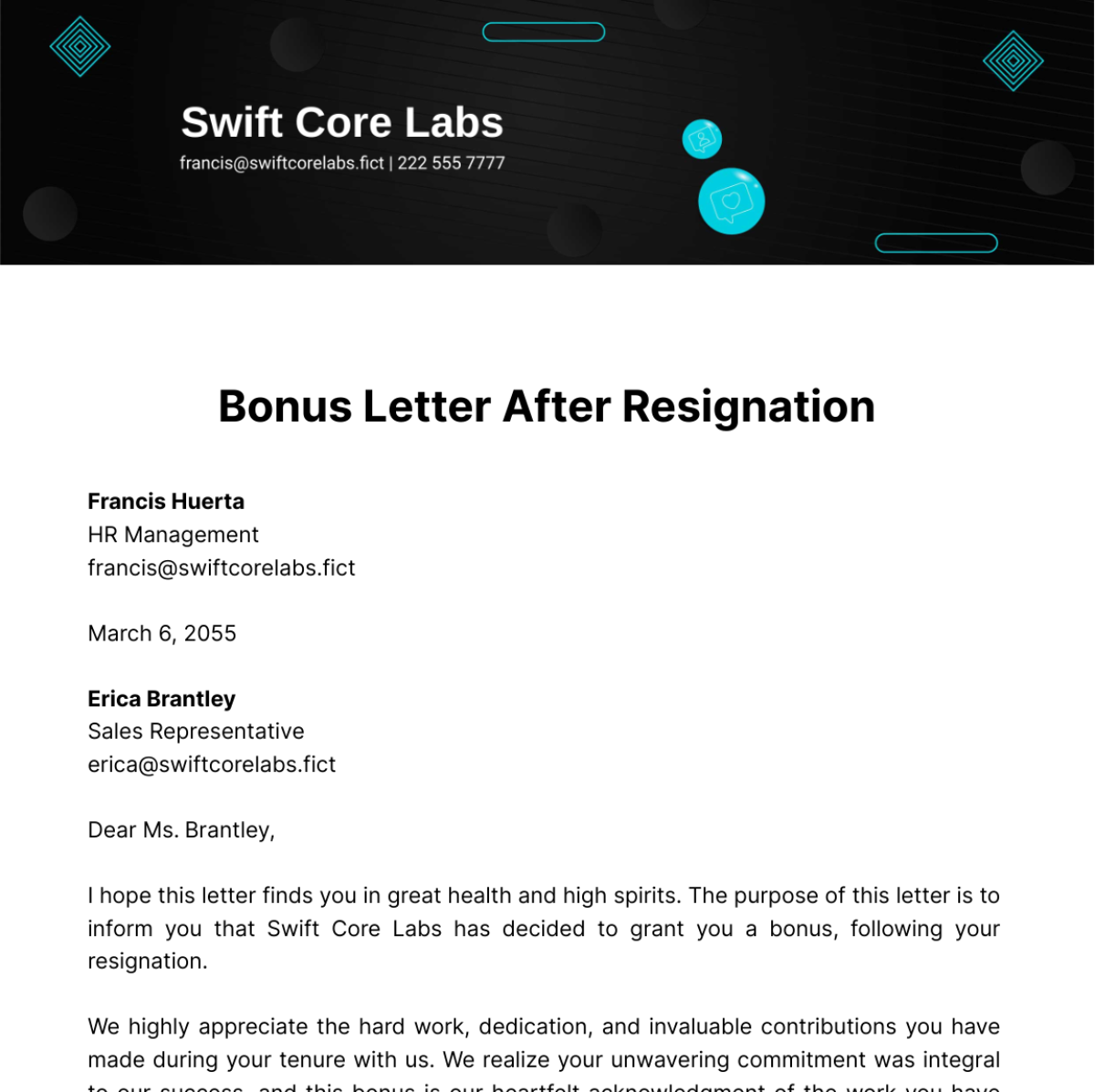 Bonus Letter After Resignation Template