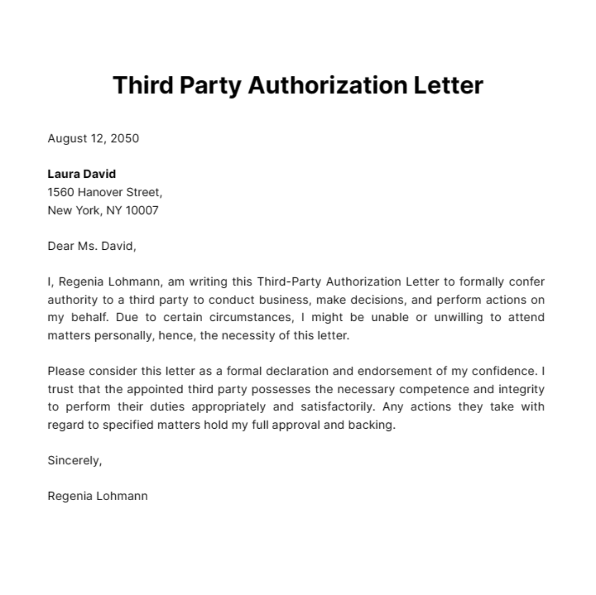 Third Party Authorization Letter Template