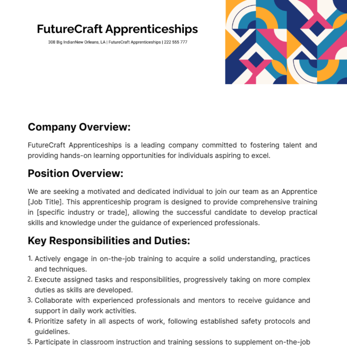 Apprentice Job Description Template - Edit Online & Download Example ...
