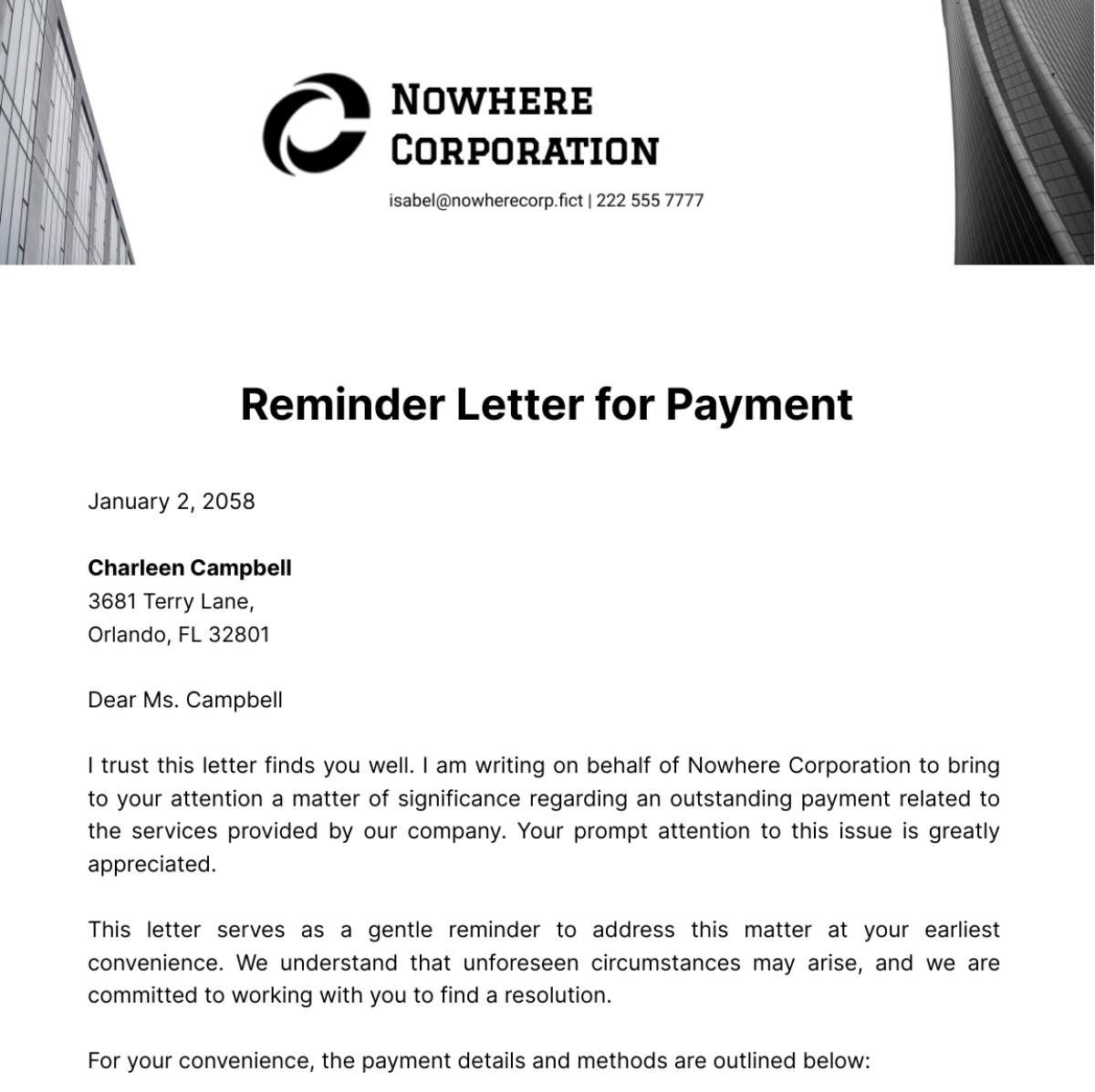 Reminder Letter for Payment Template