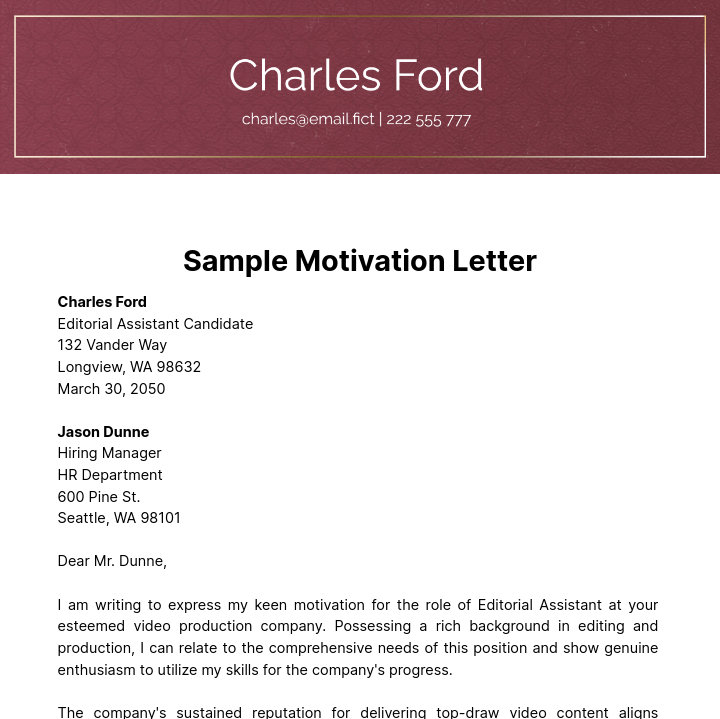 Sample Motivation Letter Template