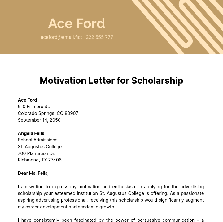 Motivation Letter for Scholarship Template