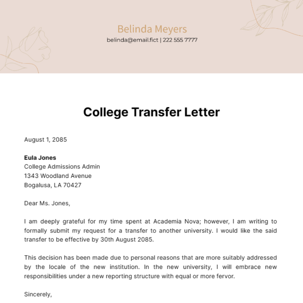 College Transfer Letter Template