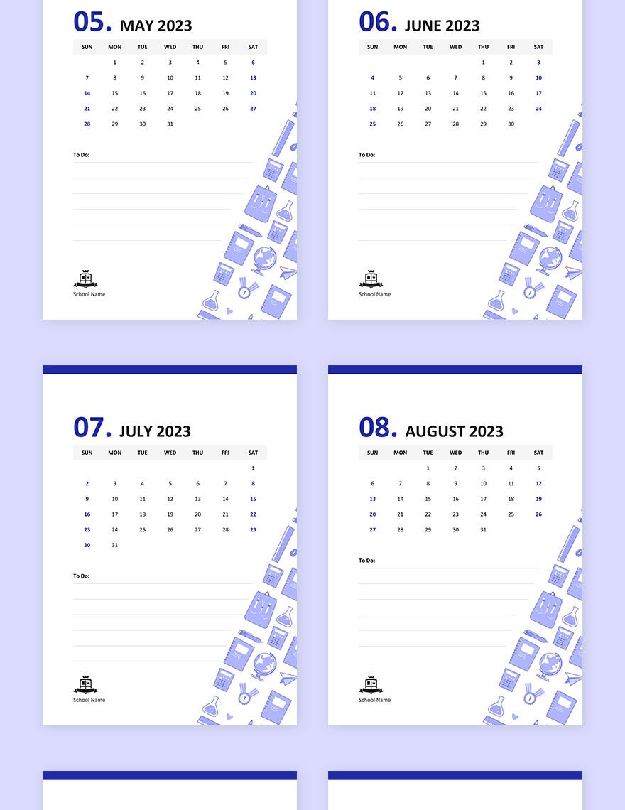 Student School Desk Calendar Template