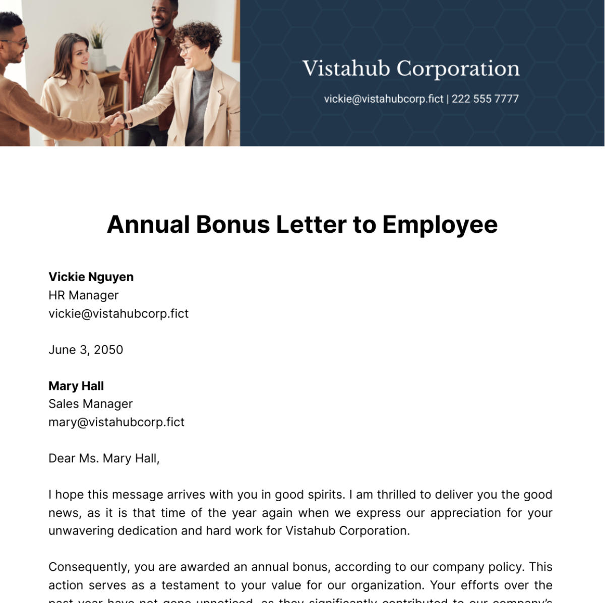 Annual Bonus Letter to Employee Template
