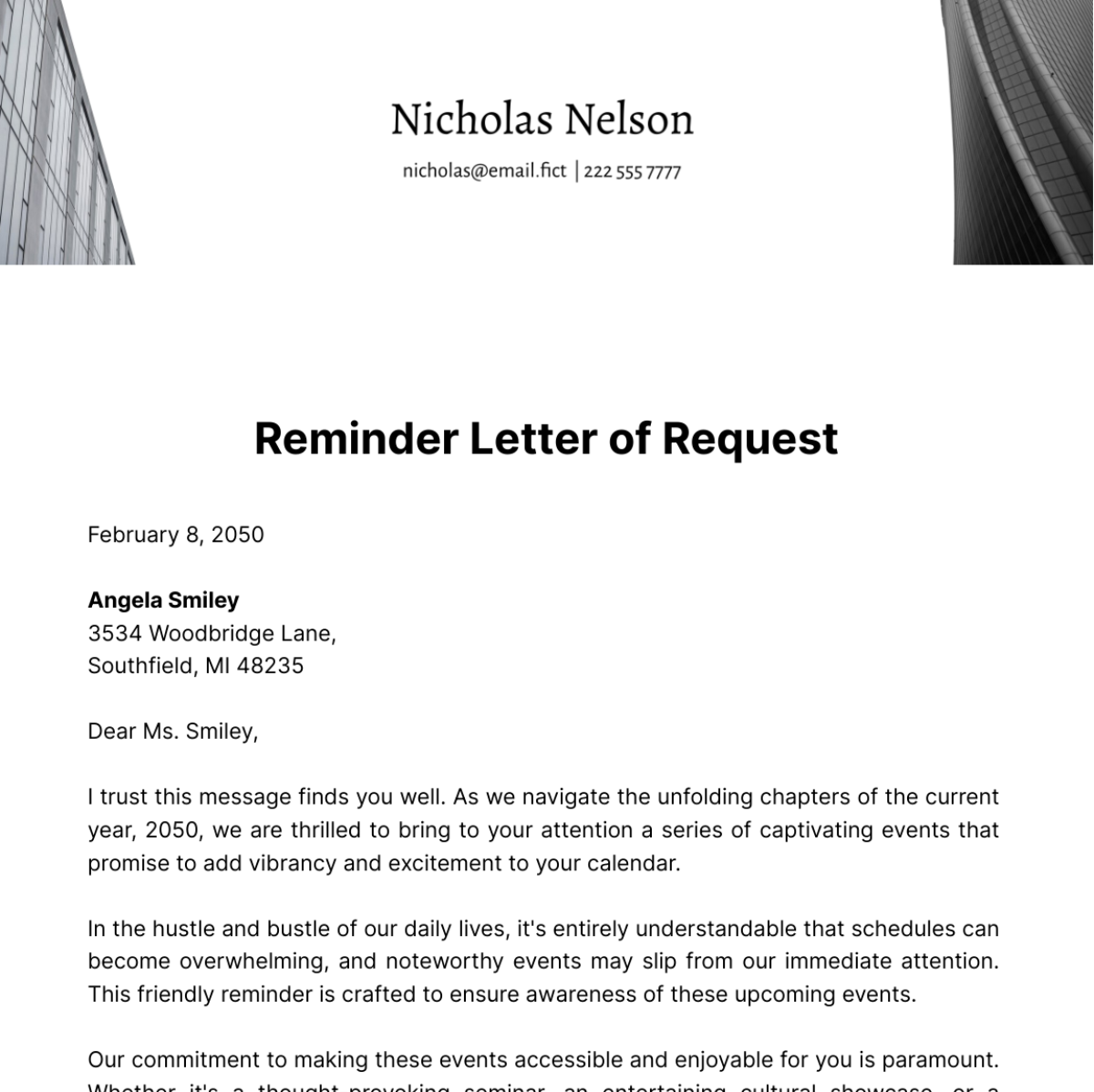 Free Reminder Letter of Request Template