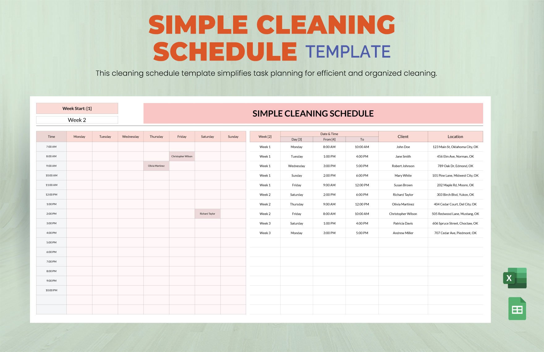 Free Simple Cleaning Schedule Template in Excel, Google Sheets