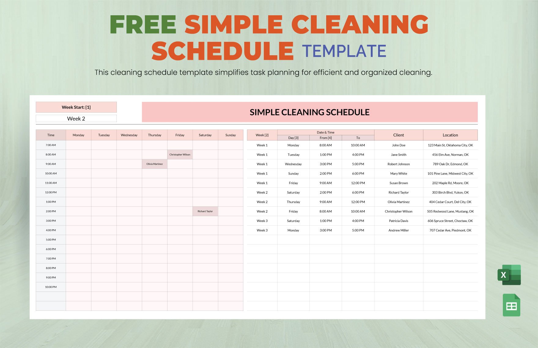 Simple Cleaning Schedule Template