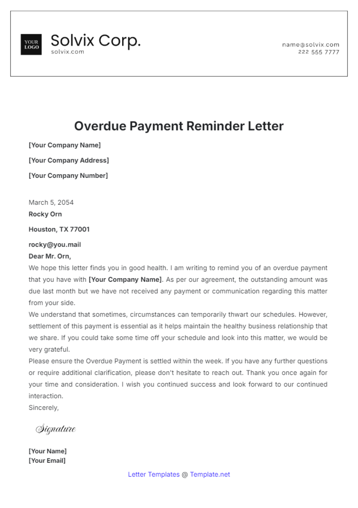 Overdue Payment Reminder Letter Template