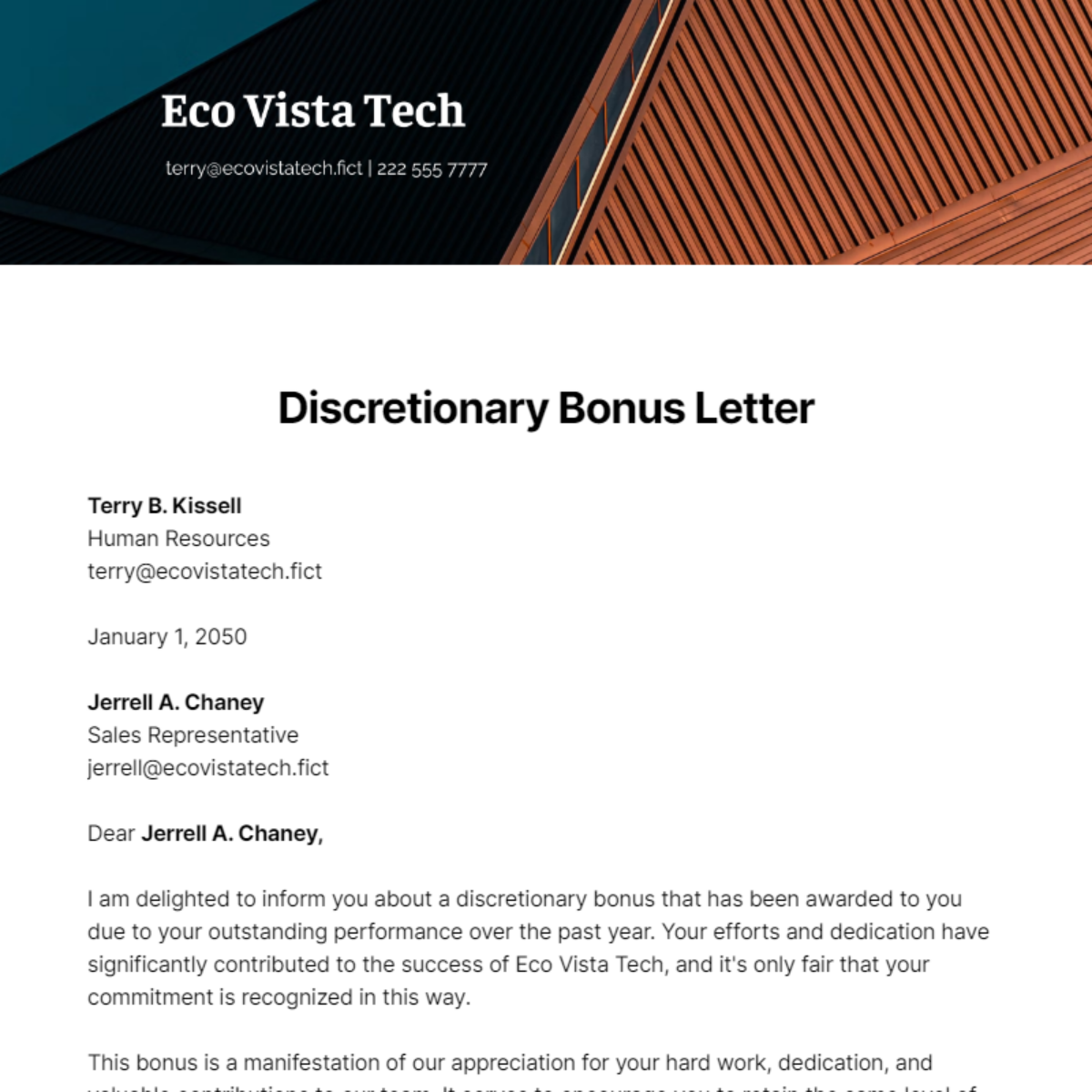 Discretionary Bonus Letter Template