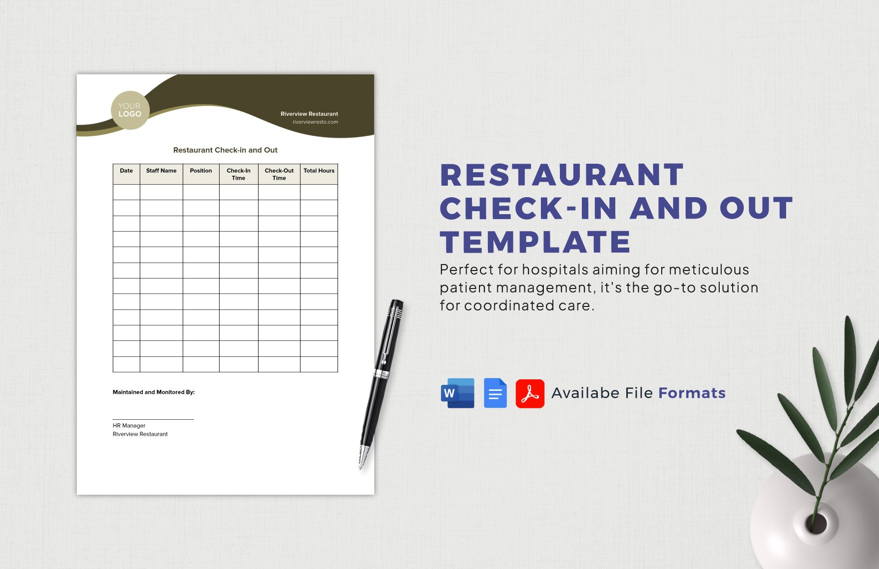 Free Restaurant Check-in and Out Template