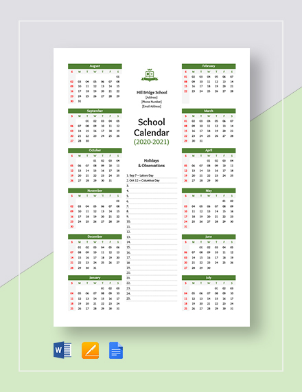 yearly school calendar