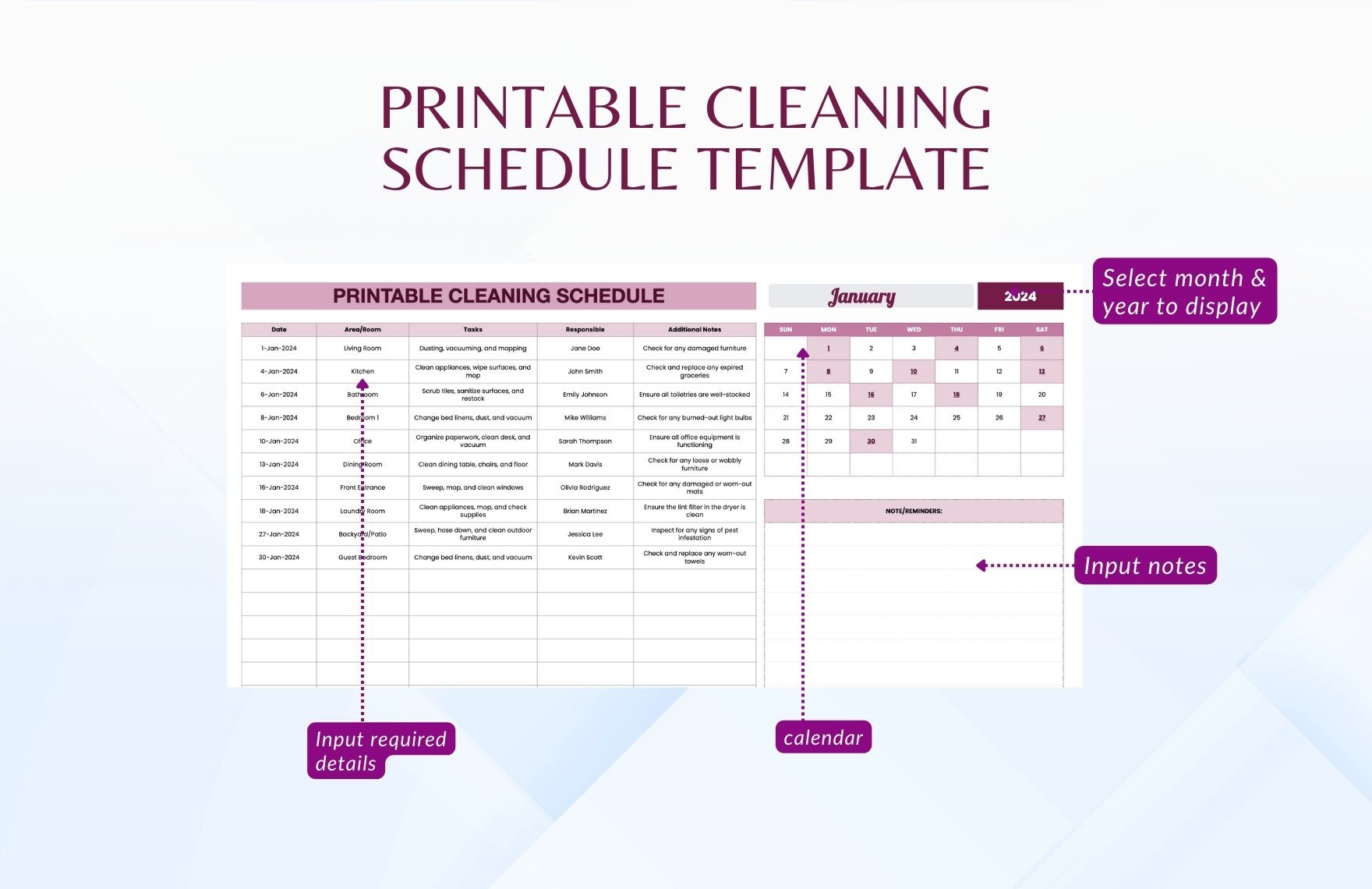 Printable Cleaning Schedule Template