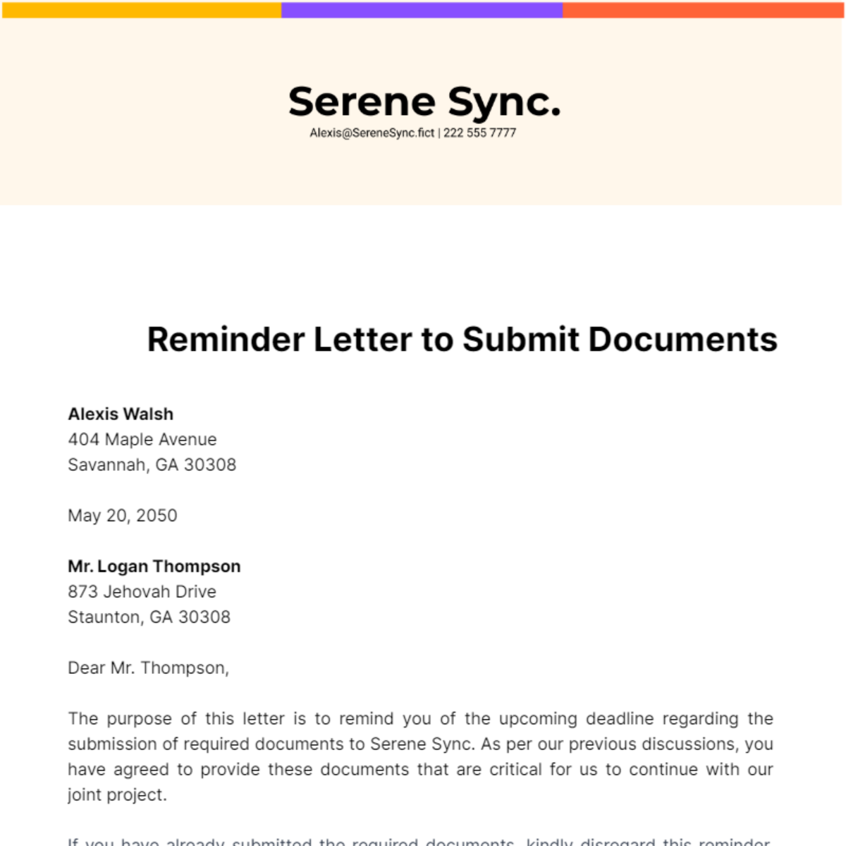 Reminder Letter to Submit Documents Template