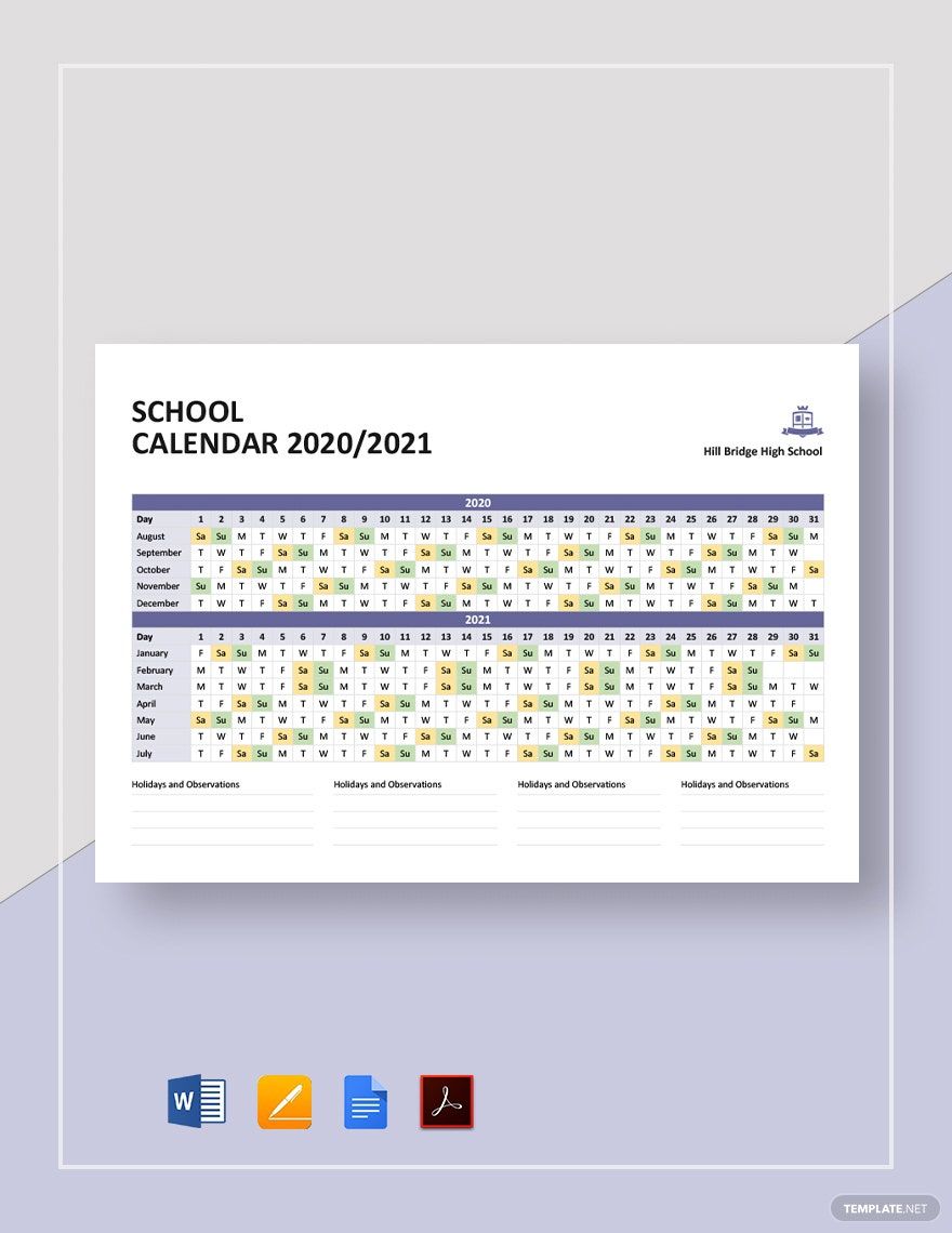 Simple School Calendar Template