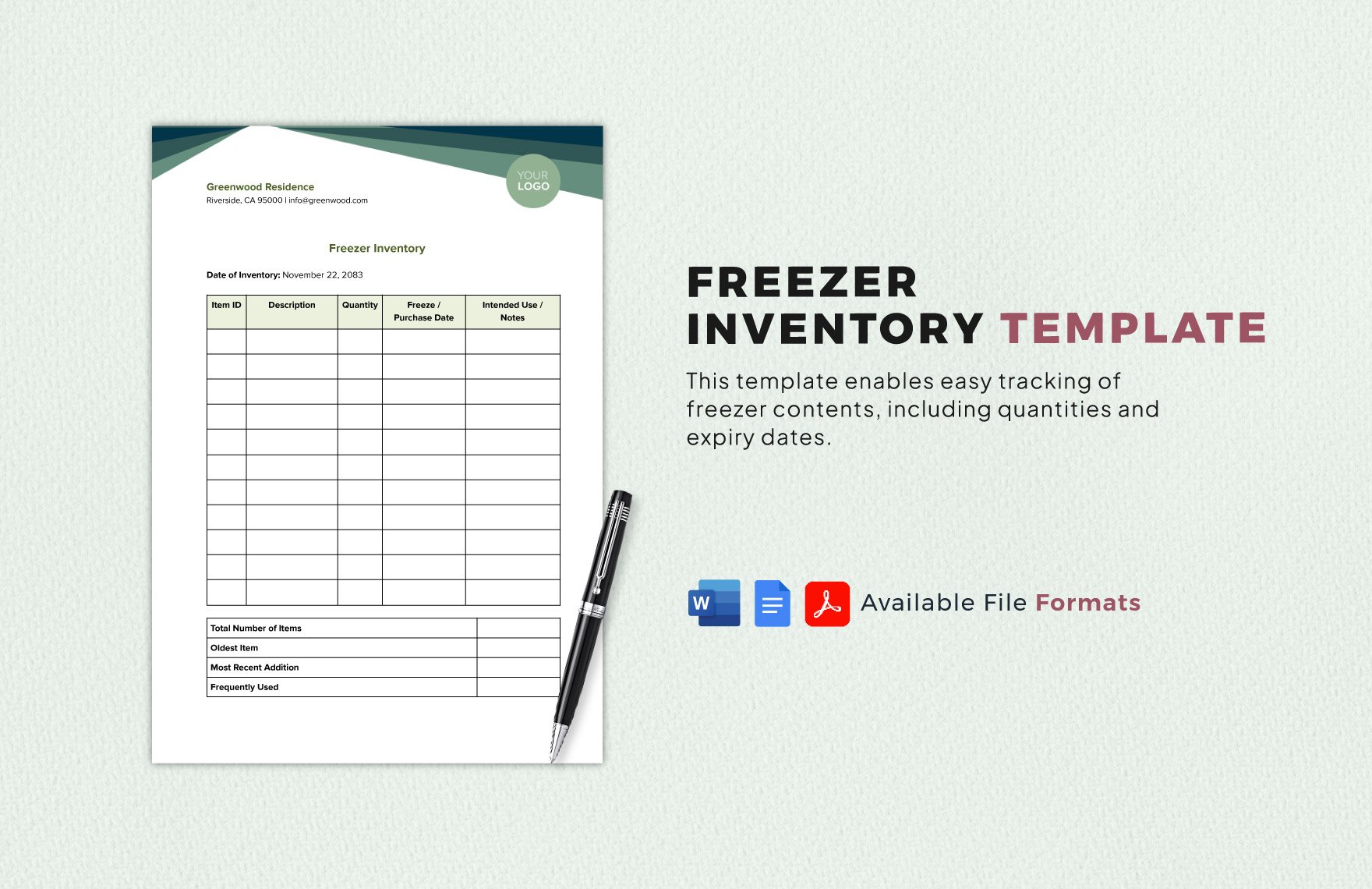 Freezer Inventory Template