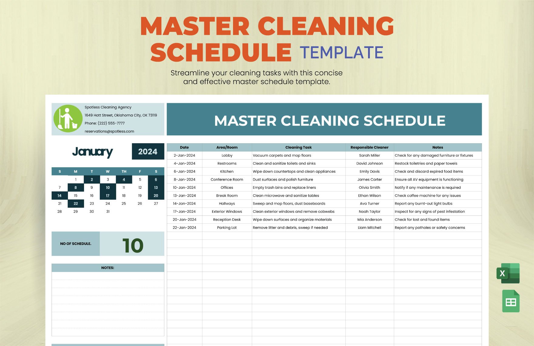 Master Cleaning Schedule Template